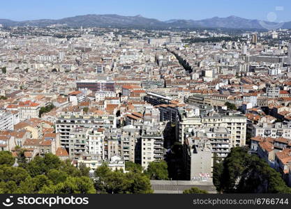 Aerial view of Marseille was taken from the top of Notre Dame de la Garde