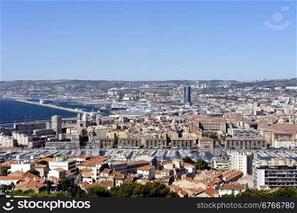Aerial view of Marseille was taken from the top of Notre Dame de la Garde