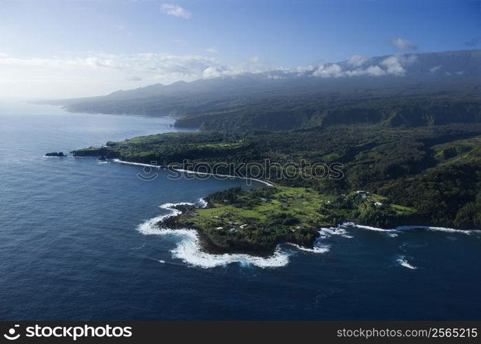 Aerial view of Maui, Hawaii coastline.