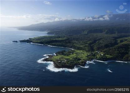 Aerial view of Maui, Hawaii coastline.