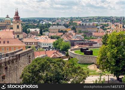 Aerial view of medieval city from Eger Castle, Hungary. Aerial view medieval city from Eger Castle, Hungary