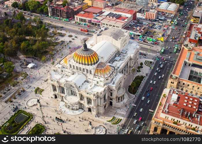 Aerial view of mexico city palace of fine arts - Bellas Artes.