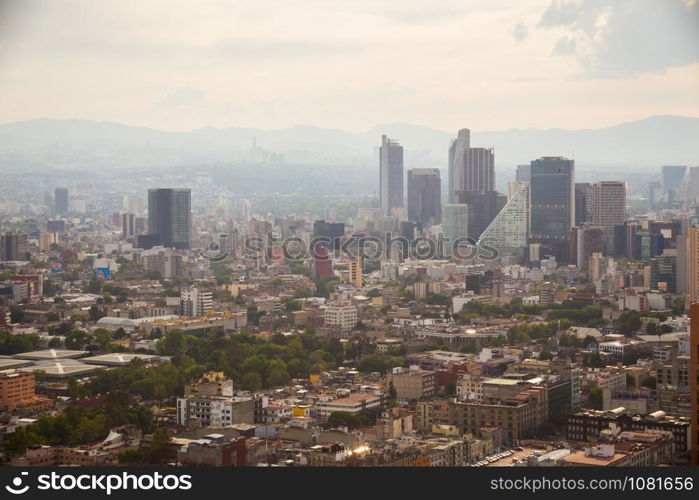 Aerial view of mexico city skyline.