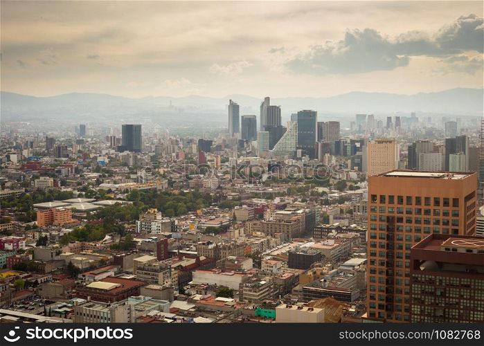 Aerial view of mexico city skyline.