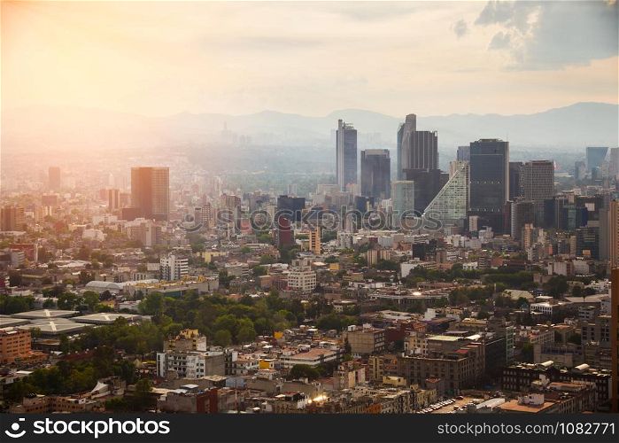 Aerial view of mexico city skyline.