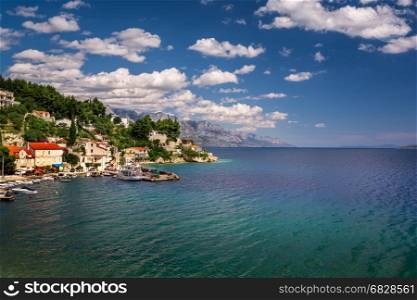 Aerial View of Mimice Village and Adriatic Sea Cost, Omis Riviera, Croatia
