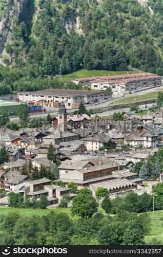 aerial view of Morgex, little town in Aosta Valley, Italy