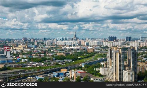 Aerial view of Moscow city with dramatic sky