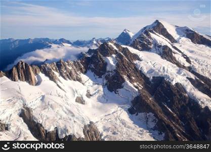 Aerial view of Mountain Cook Range Landscape with from Helicopter, New Zealand