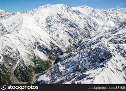 Aerial view of Mountain Cook Range Landscape with from Helicopter, New Zealand
