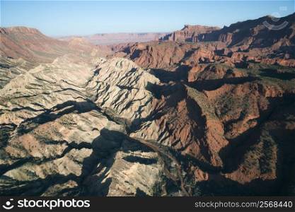 Aerial view of mountains with valley in Utah.