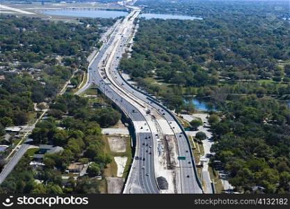 Aerial view of multiple lane highways, Orlando, Florida, USA