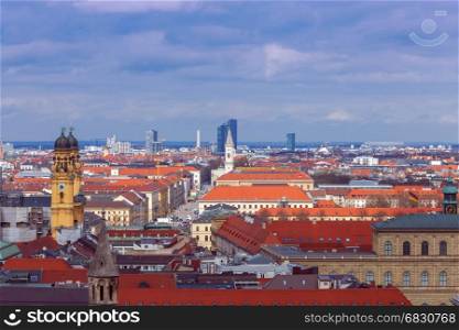 Aerial view of Munich.. Aerial view of Munich from the observation deck of St. Peter&rsquo;s Cathedral. Germany. Bavaria.