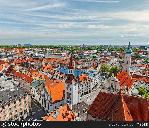Aerial view of Munich - Marienplatz and Altes Rathaus, Bavaria, Germany