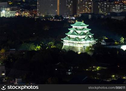 Aerial view of Nagoya Castle with Nagiya downtown skyline