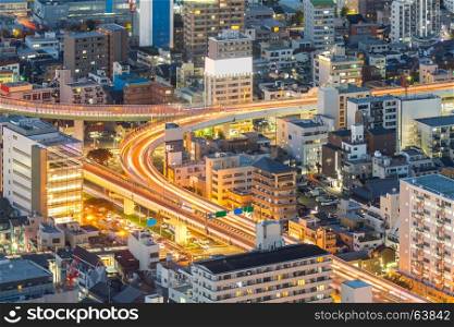 Aerial view of Nagoya night in Japan