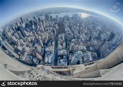 Aerial view of New York City skyline, Manhattan, New York