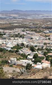 Aerial view of Nijar, a typical Andalusian village in the province of Almeria, Spain.