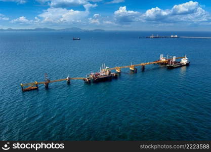 Aerial view of offshore oil and gas rig drilling.