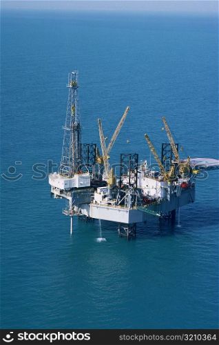 Aerial view of oil derrick in Mediterranean