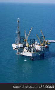 Aerial view of oil derrick in Mediterranean