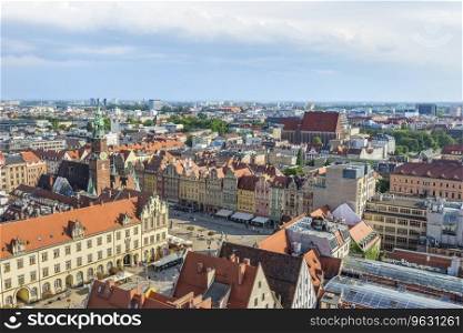 Aerial view of Old Town in Wroclaw, Poland