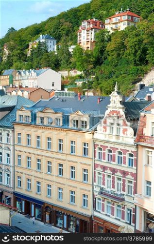 Aerial view of Old Town. Karlovy Vary, Czech Republic