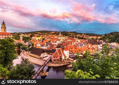 Aerial view of old Town of Cesky Krumlov, Czech Republic