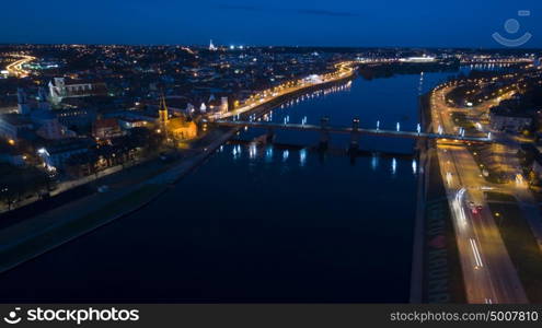 aerial view of old town of city at night. aerial view of old town at night