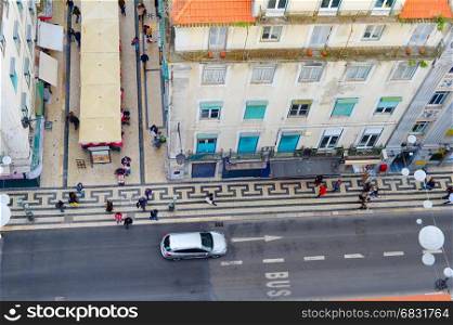 Aerial view of Old Town street of Lisbon, Portugal