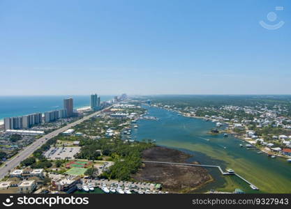 Aerial view of Orange Beach, Alabama in March of 2023. Orange Beach, Alabama