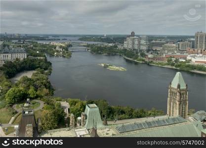 Aerial View of Ottawa River by Parliament Hill, Ottawa, Ontario, Canada