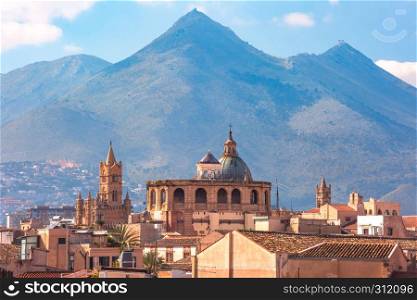 Aerial view of Palermo at sunset, Sicily, Italy. Palermo at sunset, Sicily, Italy