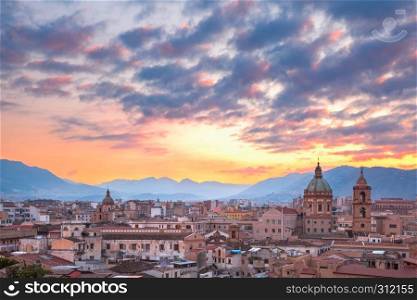 Aerial view of Palermo at sunset, Sicily, Italy. Palermo at sunset, Sicily, Italy