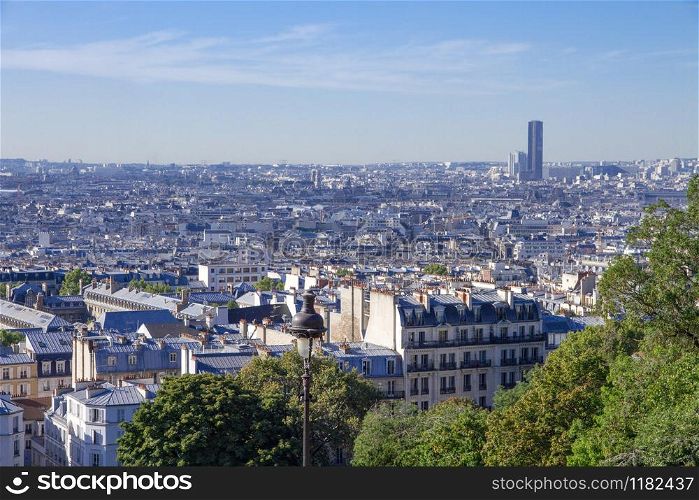 Aerial view of Paris from the Butte Montmartre, France. Aerial view of Paris from the Butte Montmartre