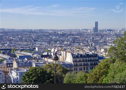 Aerial view of Paris from the Butte Montmartre, France. Aerial view of Paris from the Butte Montmartre