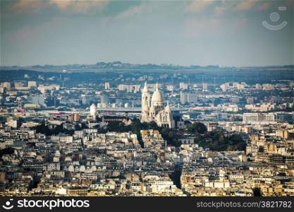 Aerial view of Paris with the Basilica of Sacre Coeur