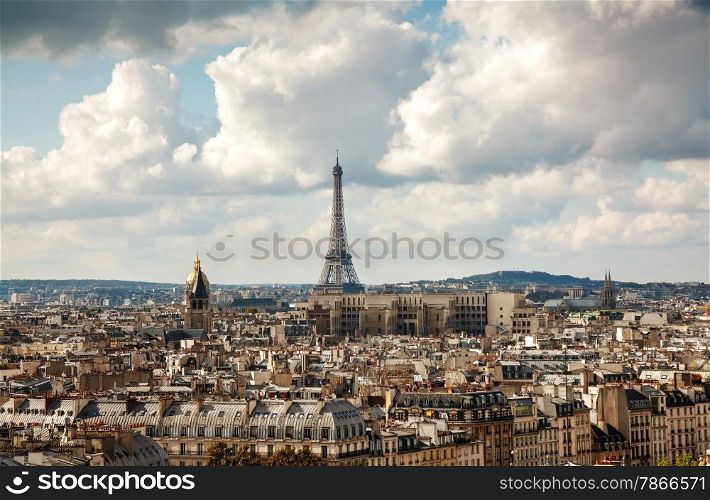 Aerial view of Paris with the Eiffel tower