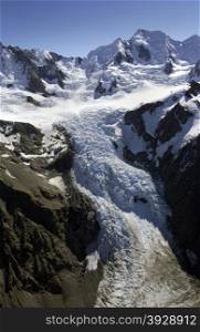 Aerial view of part of the Tasman Glacier in the Southern Alps on New Zealand&rsquo;s South Island. It is New Zealand&rsquo;s longest glacier.