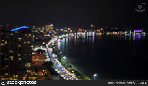 Aerial view of Pattaya city beach, Thailand - defocused night lights