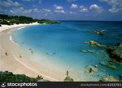Aerial view of people at Horseshoe bay beach, Bermuda