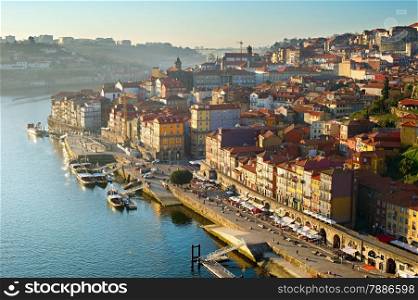 Aerial view of Porto downtown at sunset, Portugal