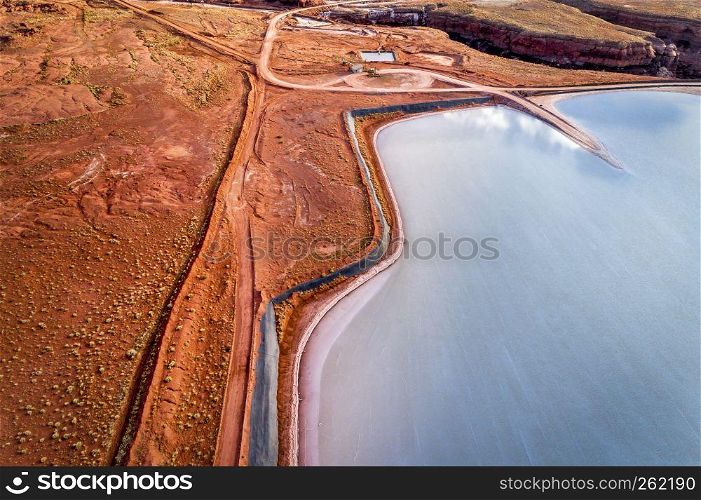 Aerial view of potash evaporation ponds in the Moab area in western Utah.