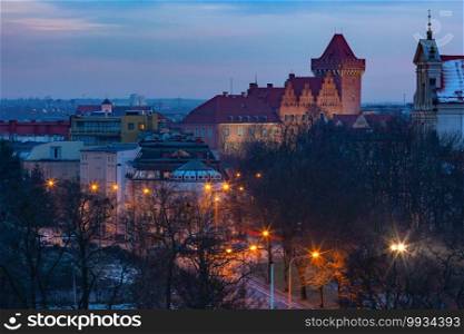Aerial view of Poznan with Royal Castle at sunset, Poland. Aerial view of Poznan Royal Castle at sunset, Poland