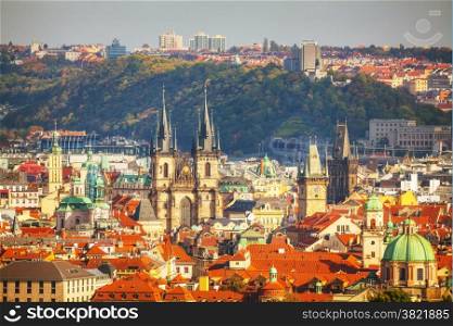 Aerial view of Prague on a sunny day as seen from Petrin hill
