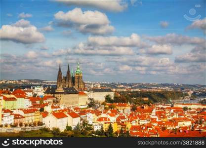 Aerial view of Prague on a sunny day as seen from Petrin hill