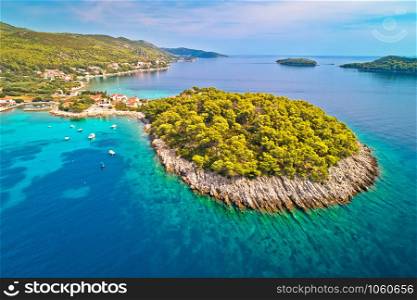 Aerial view of Prizba on island Korcula, archipelago of Dalmatia, Croatia