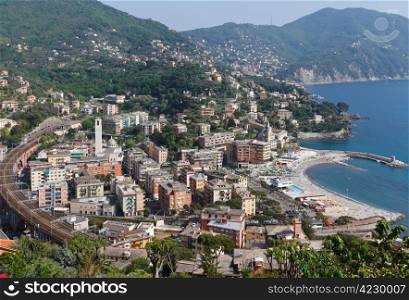 aerial view of Recco, small town in Liguria, Italy