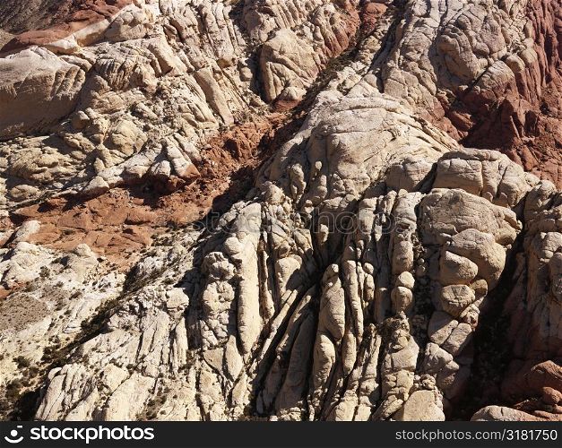 Aerial view of red rock cliffs in southwest.