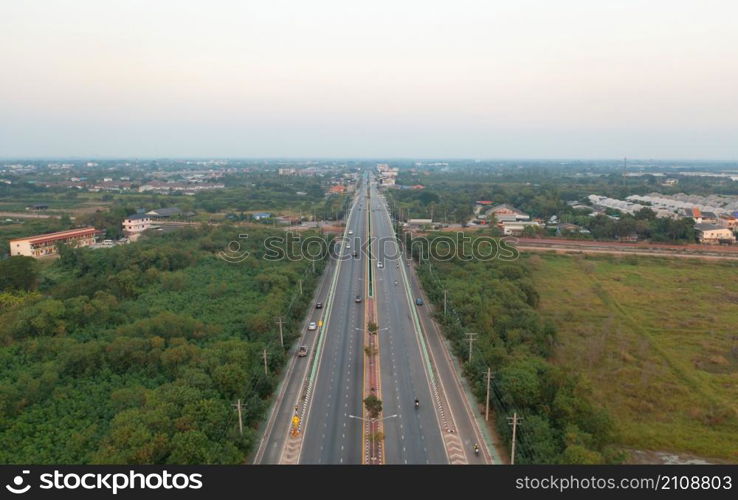 Aerial view of residential buildings, Ratchaburi skyline, Thailand. Urban city in Asia. Architecture landscape background.